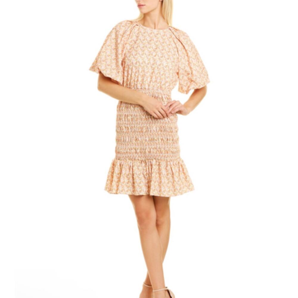 Beulah Yellow Leaf Open Back Ruched Dress-Size M